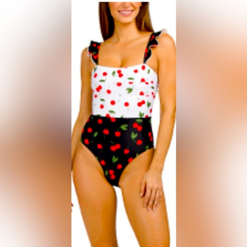 NWT Summersalt The Ruffle Oasis Cherry Print One Piece Swimsuit Size 2